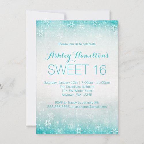 Sweet 16 Vintage Teal Winter Wonderland Invitation