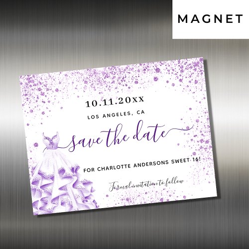 Sweet 16 violet dress save the date magnet