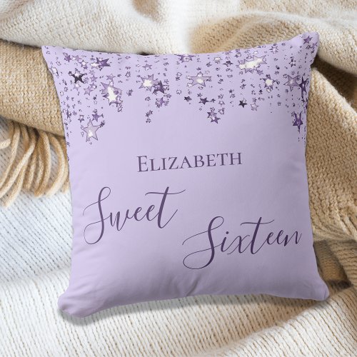 Sweet 16 violet lilac stars name throw pillow