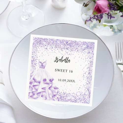 Sweet 16 violet white dress napkins