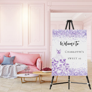 Sweet 16 violet white dress welcome party foam board