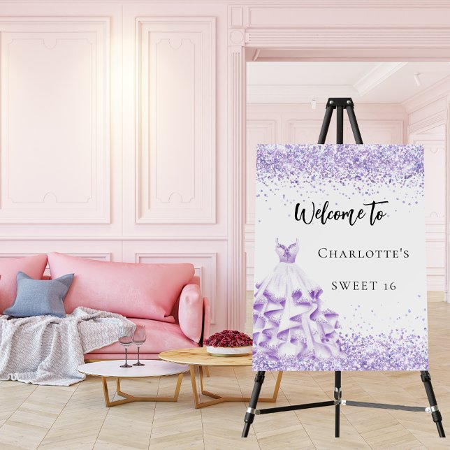 Sweet 16 violet white dress welcome party foam board (Creator Uploaded)