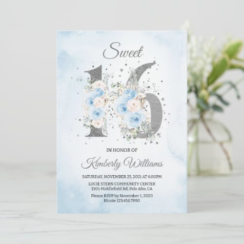Sweet 16 Watercolor Baby Blue Theme