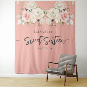 Sweet 16 Watercolor Floral Birthday Backdrop