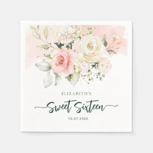 Sweet 16 Watercolor Floral Birthday Party Paper Napkins