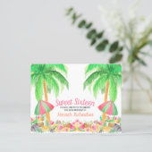 Sweet 16 Watercolor Hawaiian Themed Birthday Invitation Postcard (Standing Front)