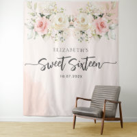 Sweet 16 Watercolor Pink Floral Birthday Backdrop