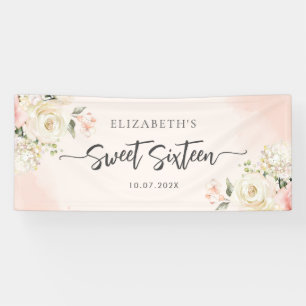 Sweet 16 Watercolor Pink Floral Birthday Party Banner