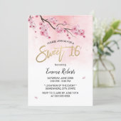 Sweet 16 Watercolor Pink Floral Cherry Blossom Invitation (Standing Front)