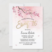 Sweet 16 Watercolor Pink Floral Cherry Blossom Invitation (Front)