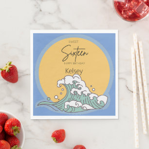 Sweet 16 Wave and Sun Monogram - Name Napkins