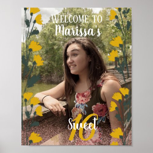 Sweet 16 Welcome Faux Pink Glitter Photo Garden Poster