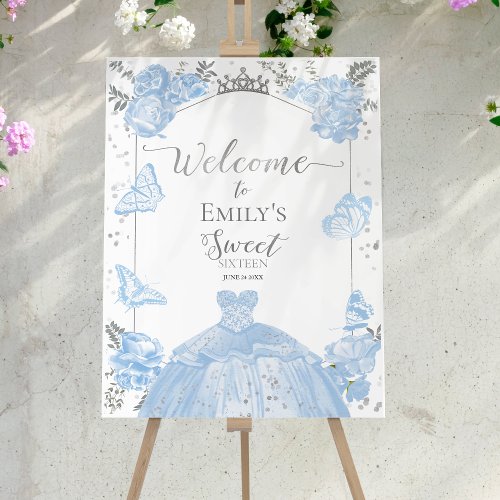 Sweet 16 Welcome Sign Butterfly Dusty Blue Dress