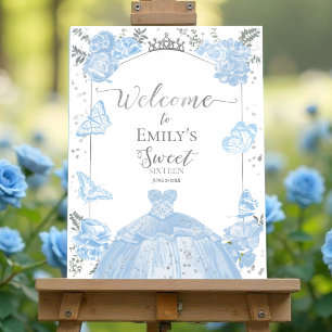 Sweet 16 Welcome Sign Butterfly Dusty Blue Dress