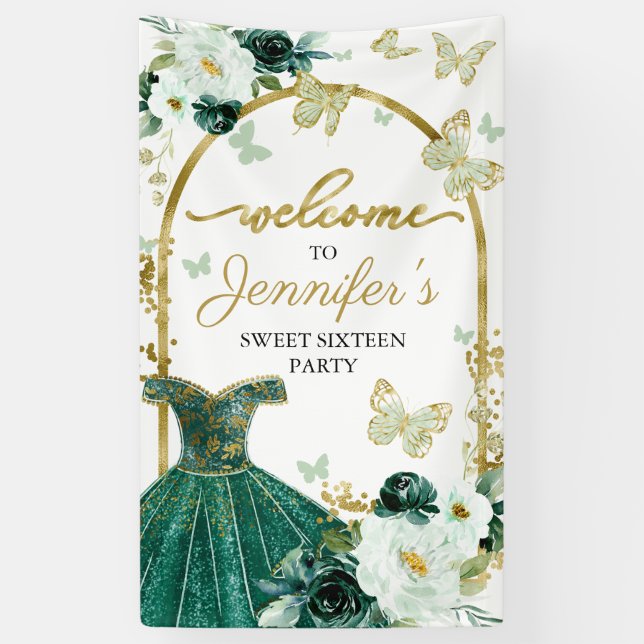 Sweet 16 Welcome Sign Butterfly Floral Dress (Vertical)