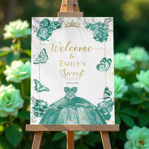 Sweet 16 Welcome Sign Butterfly Green Dress
