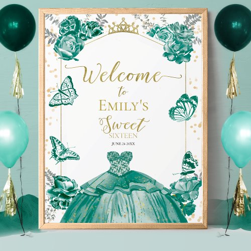 Sweet 16 Welcome Sign Butterfly Green Dress