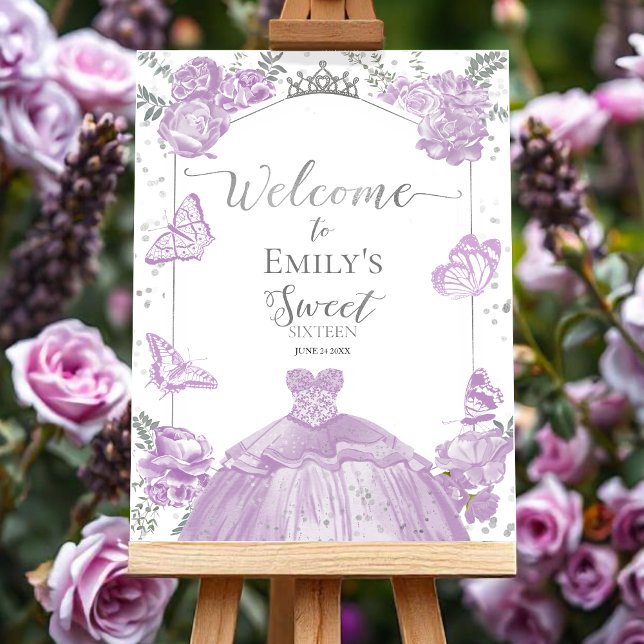Sweet 16 Welcome Sign Butterfly Lavender Dress (Creator Uploaded)