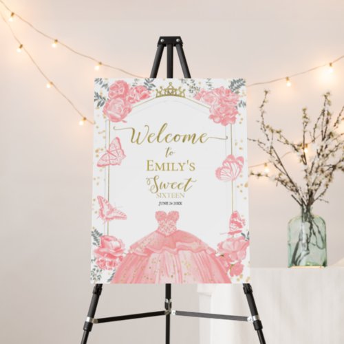 Sweet 16 Welcome Sign Butterfly Pink Dress Floral