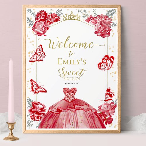 Sweet 16 Welcome Sign Butterfly Royal Blue Dress