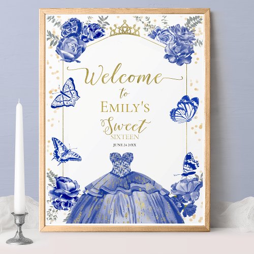 Sweet 16 Welcome Sign Butterfly Royal Blue Dress