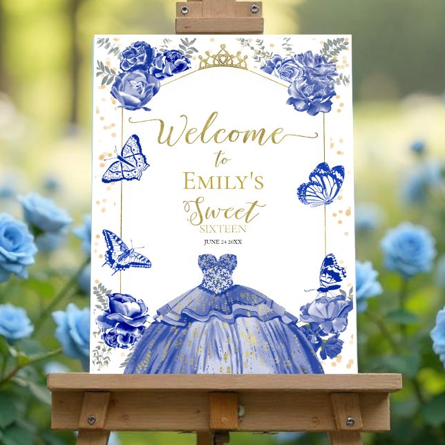 Sweet 16 Welcome Sign Butterfly Royal Blue Dress (Creator Uploaded)