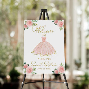 Sweet 16 Welcome Sign Floral Blush Pink Dress