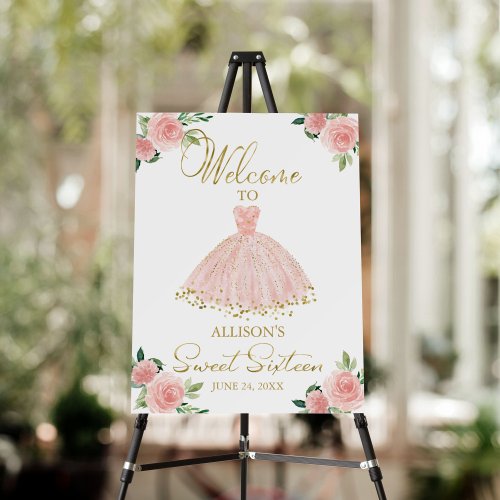 Sweet 16 Welcome Sign Floral Blush Pink Dress