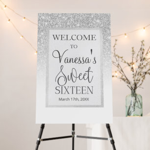 Sweet 16 Welcome Sign, Glamorous Silver Glitter Foam Board