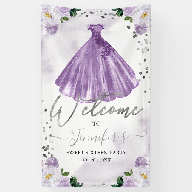 Sweet 16 Welcome Sign Watercolor Floral Dress (Vertical)
