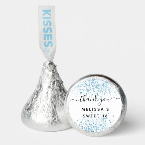 Sweet 16 white baby blue glitter dust thank you hersheys kisses