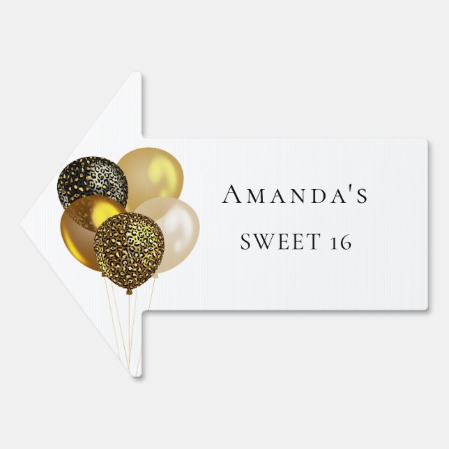 Sweet 16 white gold balloons name party arrow sign (Front)