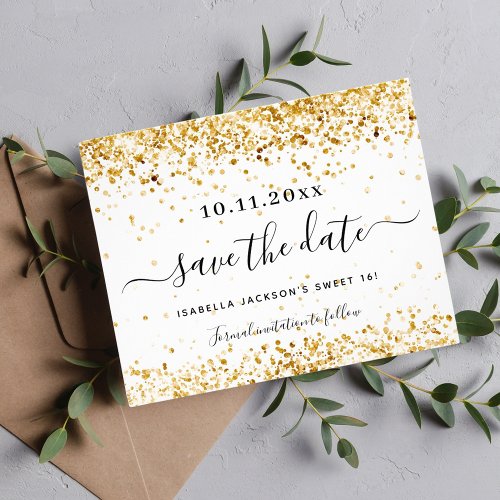 Sweet 16 white gold budget save the date flyer