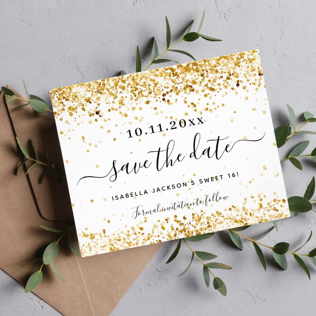 Sweet 16 white gold budget save the date flyer (Creator Uploaded)