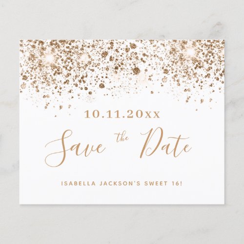 Sweet 16 white gold budget save the date flyer