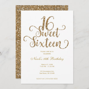 Sweet 16 White & Gold Glitter Birthday Party Invitation