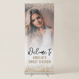 Sweet 16 White & Gold Glitter Welcome Sign