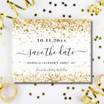 Sweet 16 white gold save the date card<br><div class="desc">A girly and trendy Save the Date card for a Sweet 16,  16th birthday party. A stylish white background decorated with faux gold confetti. Personalize and add a date and name and text.  The text: Save the Date is written with a large trendy hand lettered style script with swashes.</div>