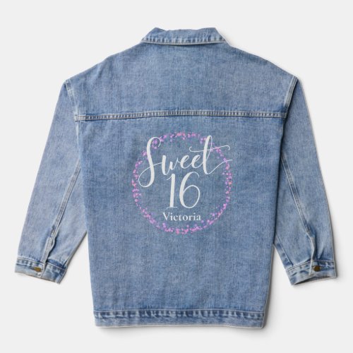 Sweet 16 White Script Pink Confetti Chic Birthday Denim Jacket