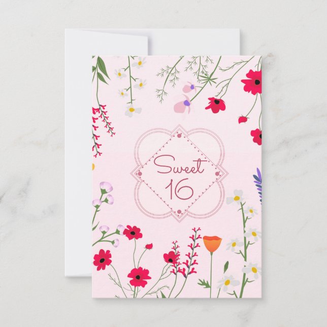 Sweet 16 Wildflowers Pink Birthday Party Invitation (Front)