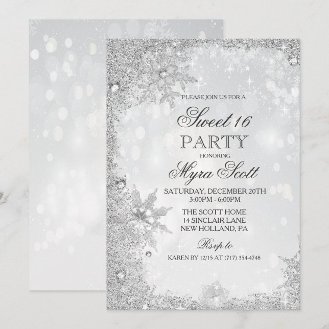 Sweet 16 Winter Holiday Birthday Invitation (Front/Back)