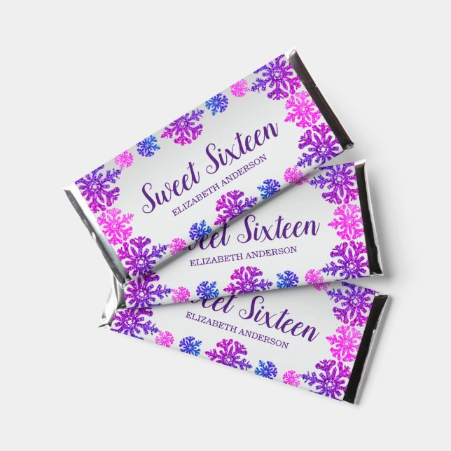 Sweet 16 Winter Snowflake Birthday Hershey Bar Favors (Front)