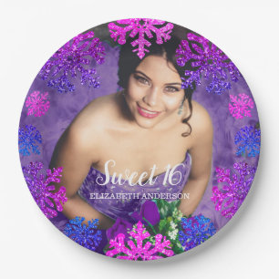 Sweet 16 Winter Snowflake Birthday Paper Plates