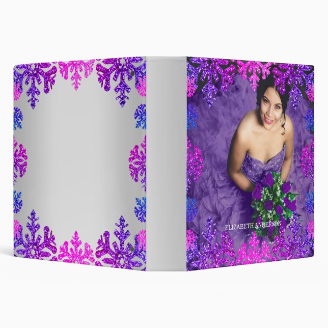 Sweet 16 Winter Snowflake Birthday Photo Album 3 Ring Binder (Background)