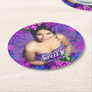 Sweet 16 Winter Snowflake Birthday Round Paper Coaster