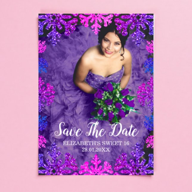 Sweet 16 Winter Snowflake Birthday Save The Date (Creator Uploaded)