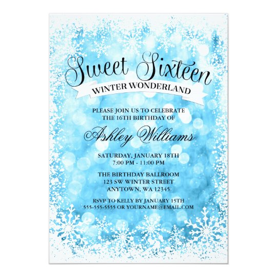 Sweet 16 Winter Wonderland Blue Glitter Lights Card Zazzle Com