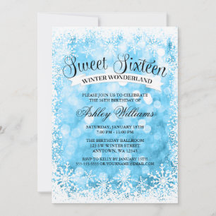 Sweet 16 Winter Wonderland Blue Glitter Lights Invitation