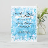 Sweet 16 Winter Wonderland Blue Glitter Lights Invitation (Standing Front)
