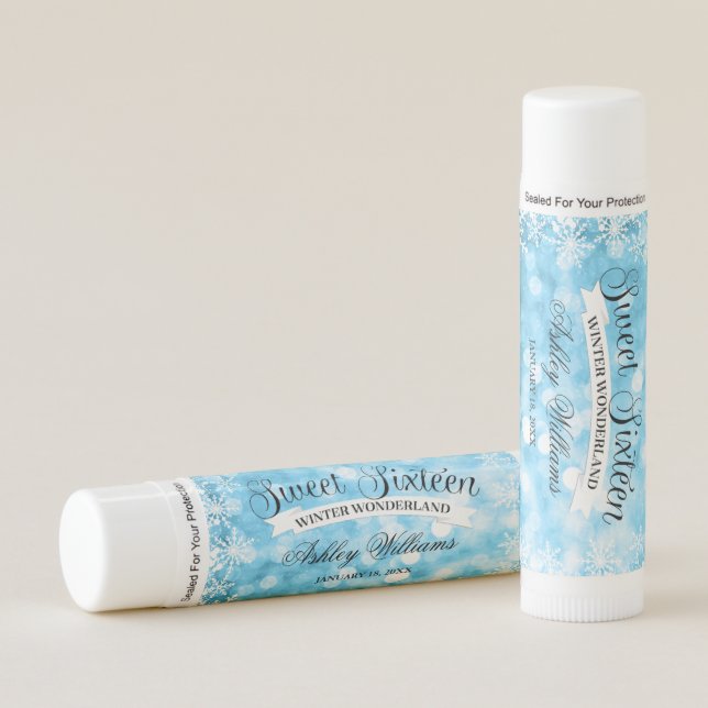 Sweet 16 Winter Wonderland Blue Glitter Lights Lip Balm (Front)